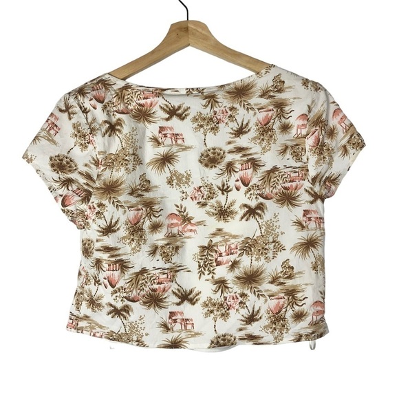 Abercrombie & Fitch White & Pink Floral Clasp Front Short Sleeve Crop Top L - Picture 2 of 3